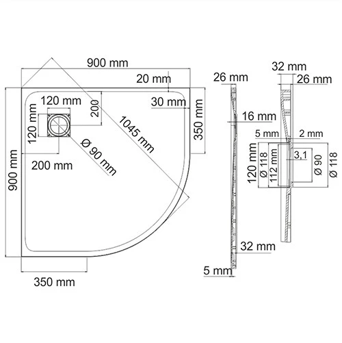 Душевой поддон Wasserkraft Leine 90x90см 35T01 белый