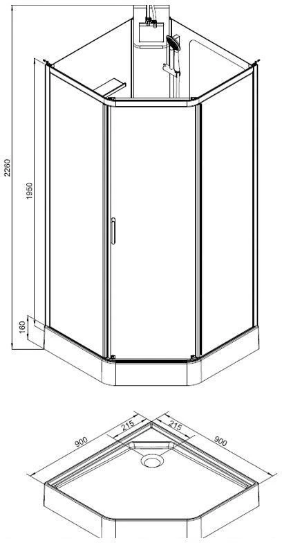 Душевая кабина Aquanet Passion P 90x90см прозрачное стекло