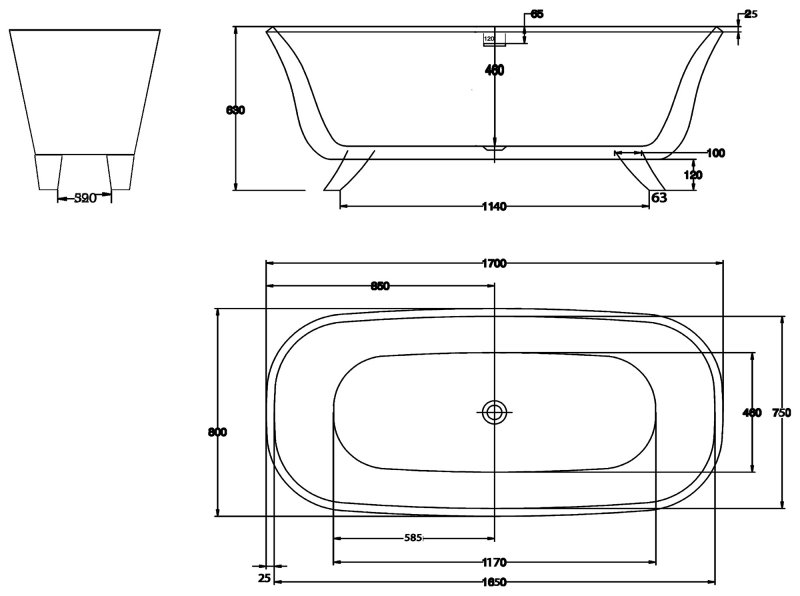 Акриловая ванна BelBagno 170x80x630 BB41-170 белая глянцевая