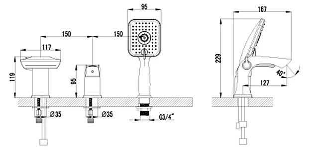 Смеситель на борт ванны Lemark Unit LM4545C хром