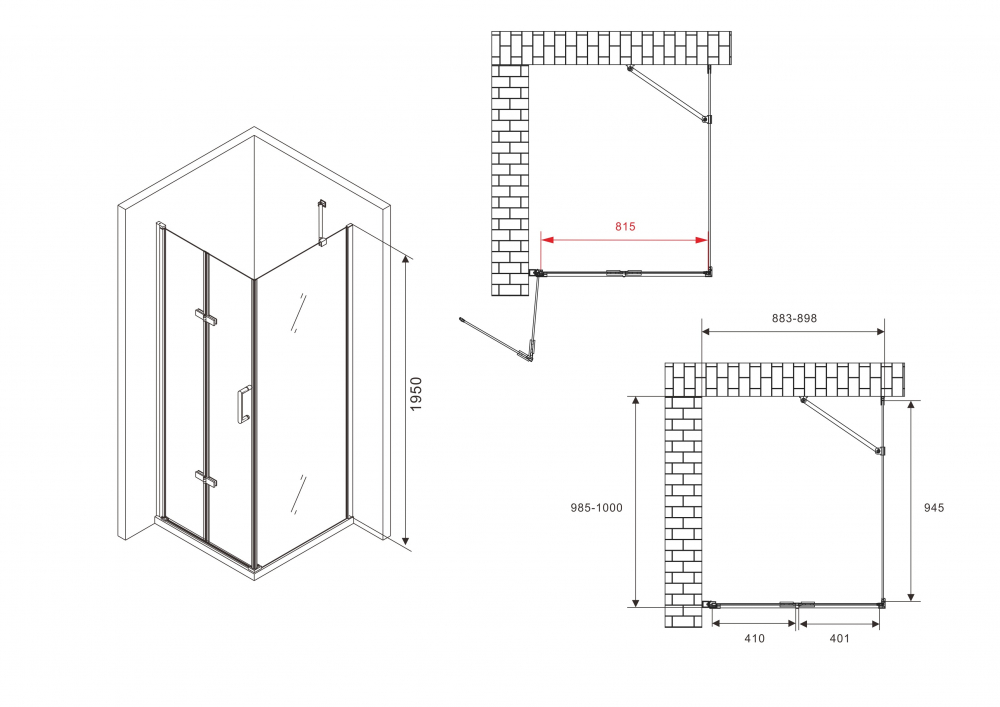 Душевой уголок ABBER Zart 90x100см AG08090P-S101 профиль хром, стекло прозрачное