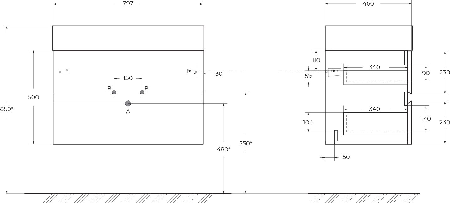 Тумба с раковиной Cezares Molveno 80 beton