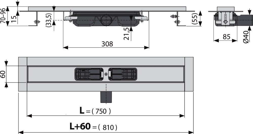 Душевой лоток AlcaPlast APZ101 750 с опорами, хром
