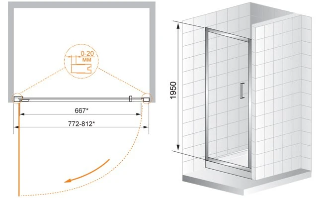 Душевая дверь в нишу Cezares Porta 100см PORTA-(D)-B-11-100-C-Cr профиль хром, стекло прозрачное