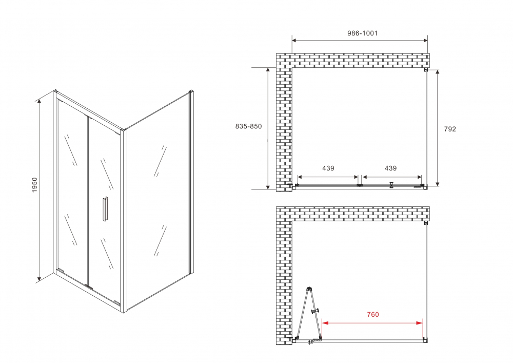 Душевой уголок ABBER Sonnenstrand 100х85см AG07100B-S85B профиль черный, стекло прозрачное