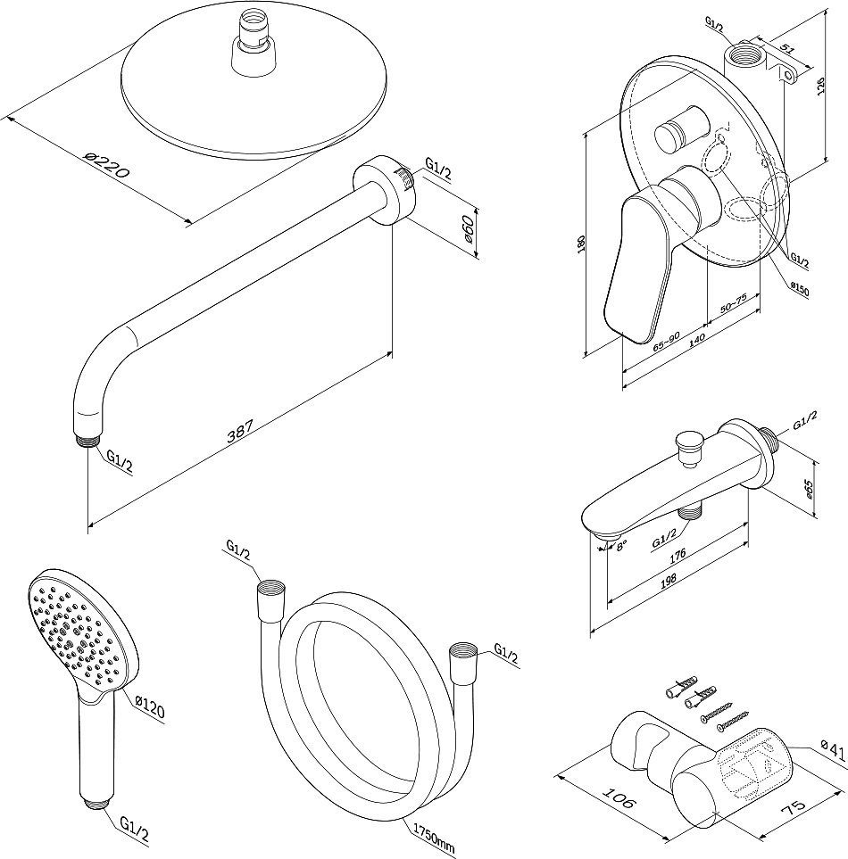 Душевой комплект AM.PM X-Joy FB85A10020 с внутренней частью, хром