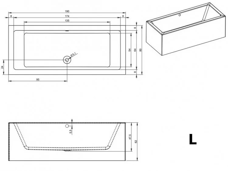 Акриловая ванна Riho Lugo Plug & Play 190x80 L B135015005 белая глянцевая