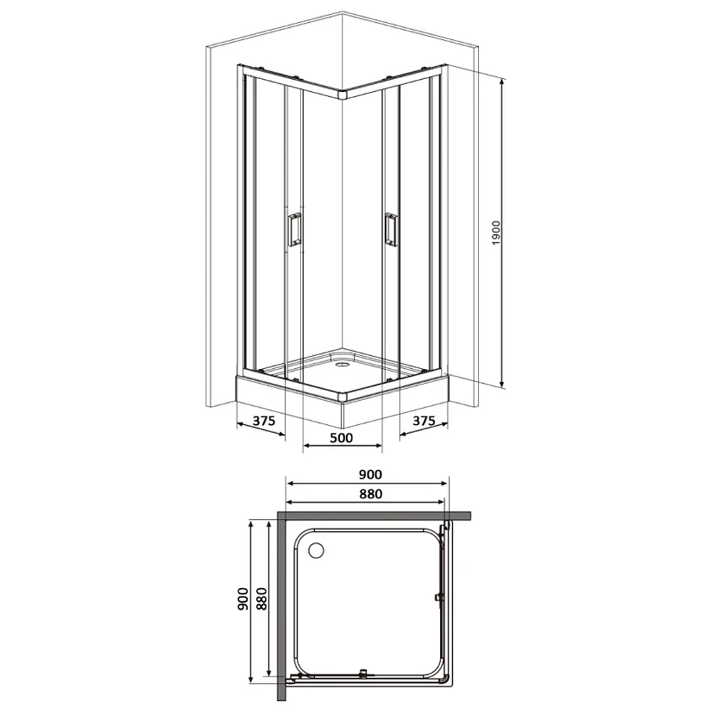 Душевой уголок Damixa Skyline 90х90см DX35WG-403-090MT профиль хром, стекло прозрачное