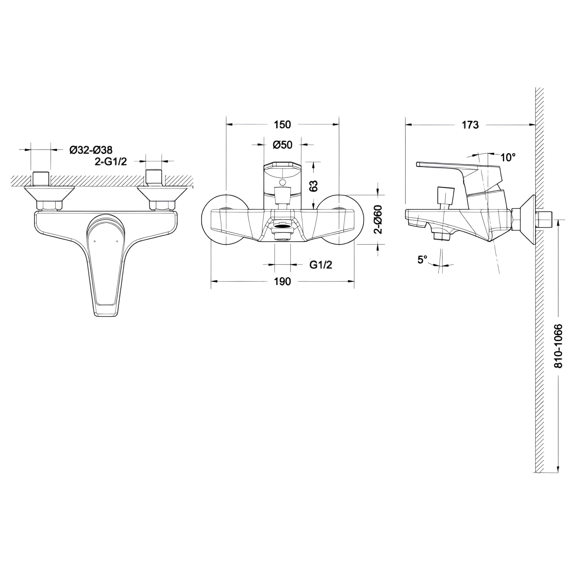 Смеситель для ванны с душем Bravat Line F65299C-1 хром