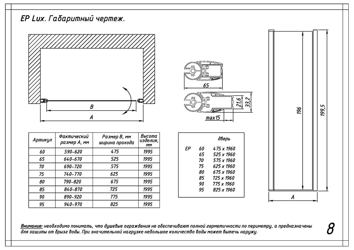 Душевая дверь в нишу Vegas Glass EP LUX 70 02М 01 R профиль черный матовый, стекло прозрачное