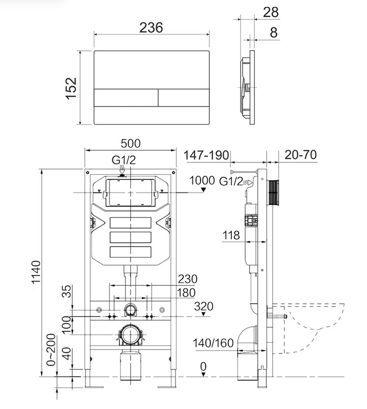 Система инсталляции для унитазов Ceramica Nova Envision Flat CN1002M с кнопкой хром матовая