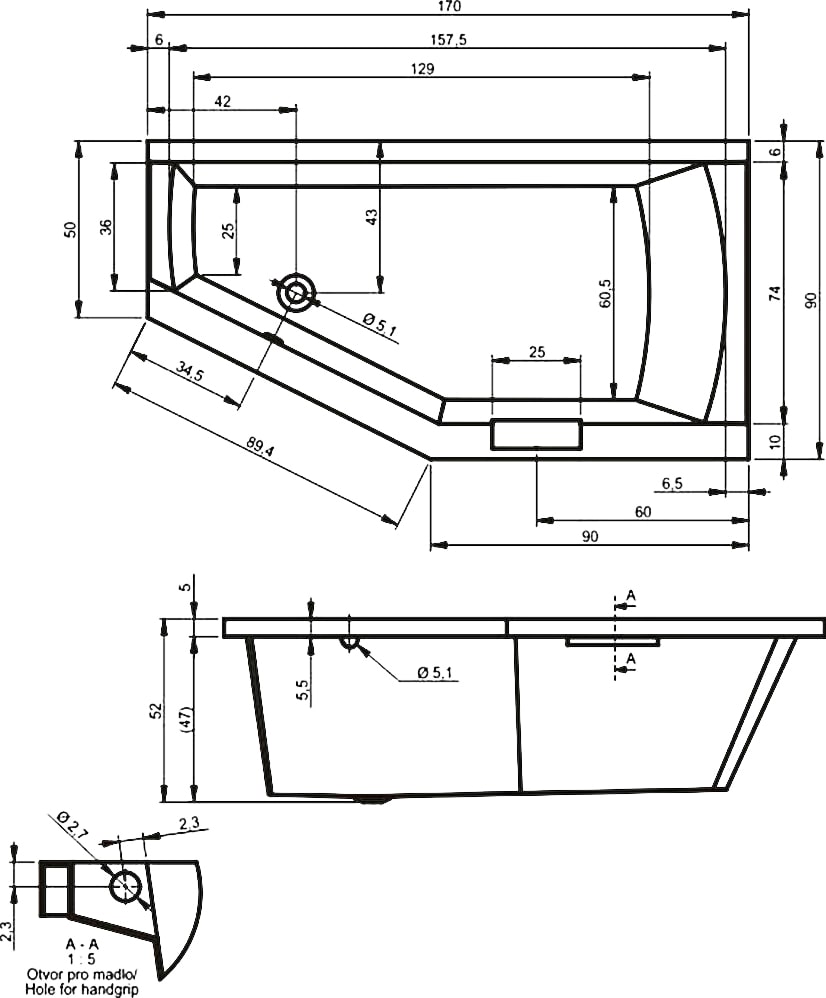 Акриловая ванна RIHO 170x90 B032001005 белая глянцевая