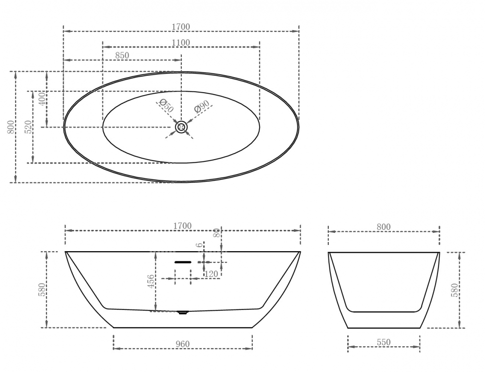 Акриловая ванна ABBER 170x80 AB9374-1.7 белая глянцевая