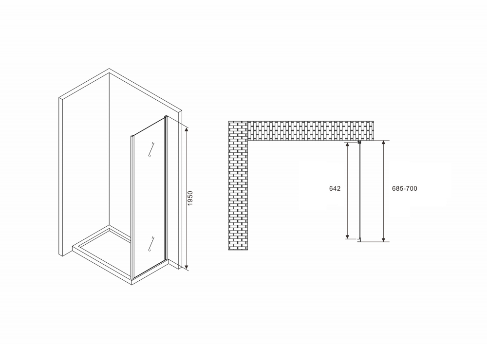 Боковая стенка ABBER Schwarzer Diamant 195x70см S70M профиль хром, стекло матовое