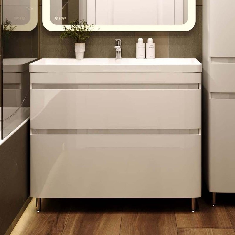 Тумба с раковиной Style Line Атлантика 100 напольная, антискрейч белый матовый