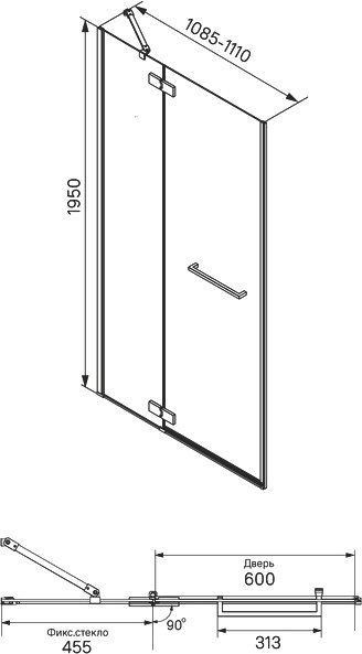 Душевая дверь в нишу IDDIS Slide 110см SLI6BH1i69 профиль черный, стекло прозрачное