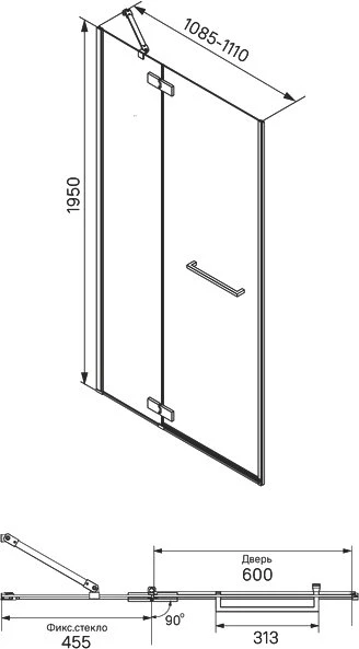Душевая дверь в нишу IDDIS Slide 110см SLI6BH1i69 профиль черный, стекло прозрачное