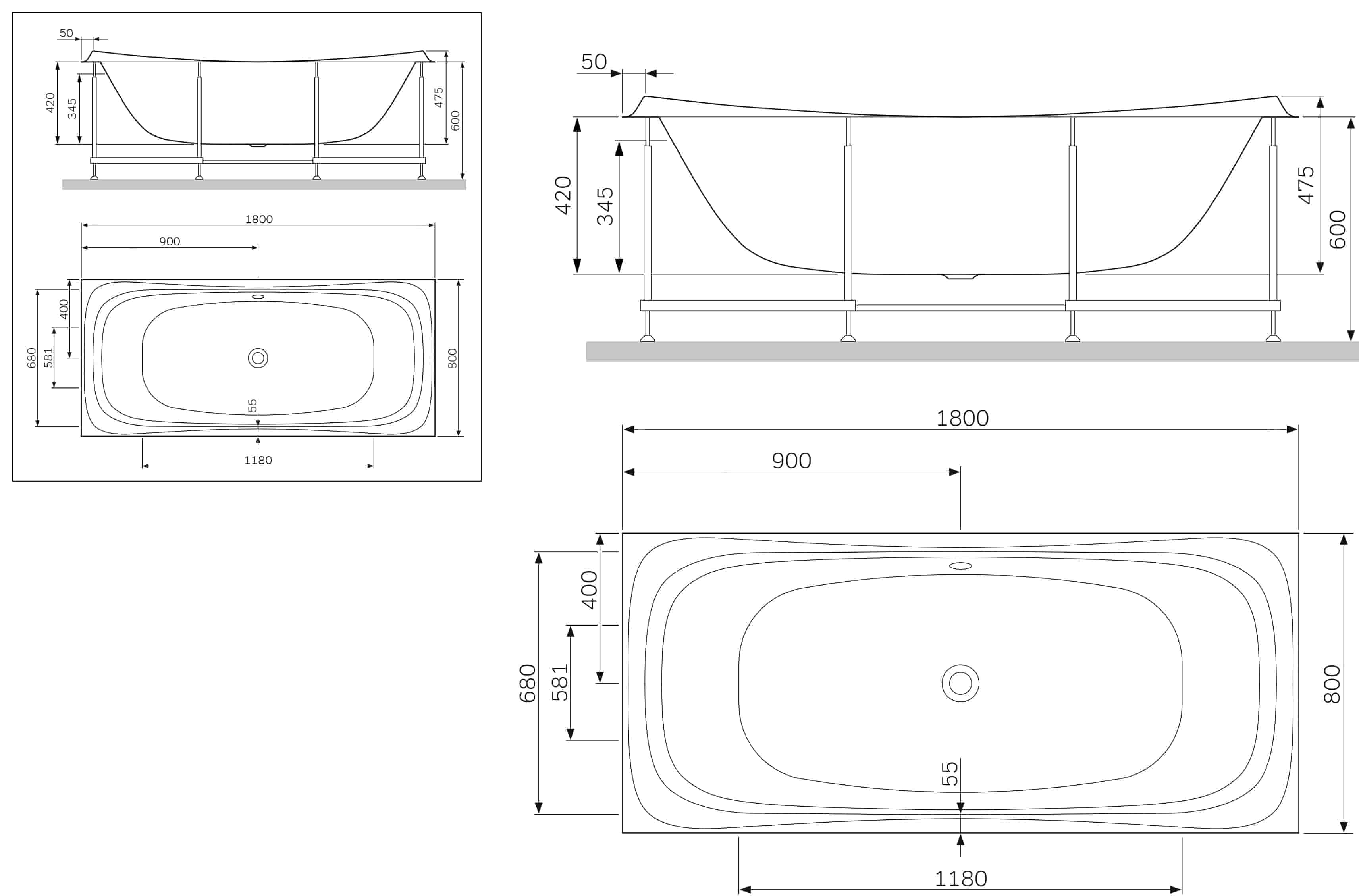 Акриловая ванна AM.PM Sensation 180x80 W30A-180-080W-A белая глянцевая