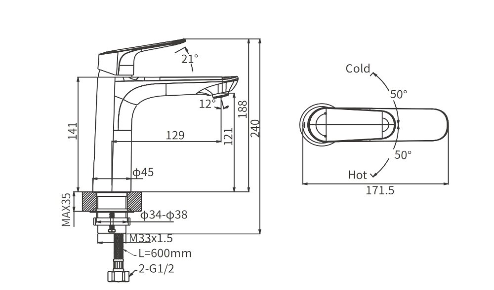 Смеситель для раковины ARROW AG4138CP хром