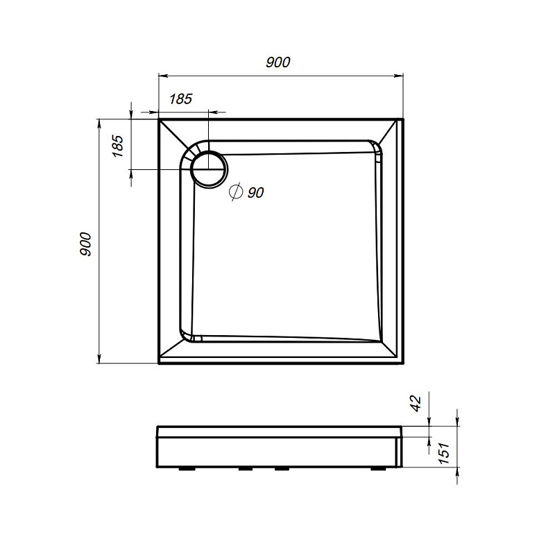 Душевой уголок AM.PM Gem 90x90см W90G-404-090MT профиль хром, стекло прозрачное