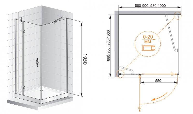 Душевой уголок Cezares Bergamo 100x100см BERGAMO-W-A-1-100-C-Cr-L профиль хром, стекло прозрачное