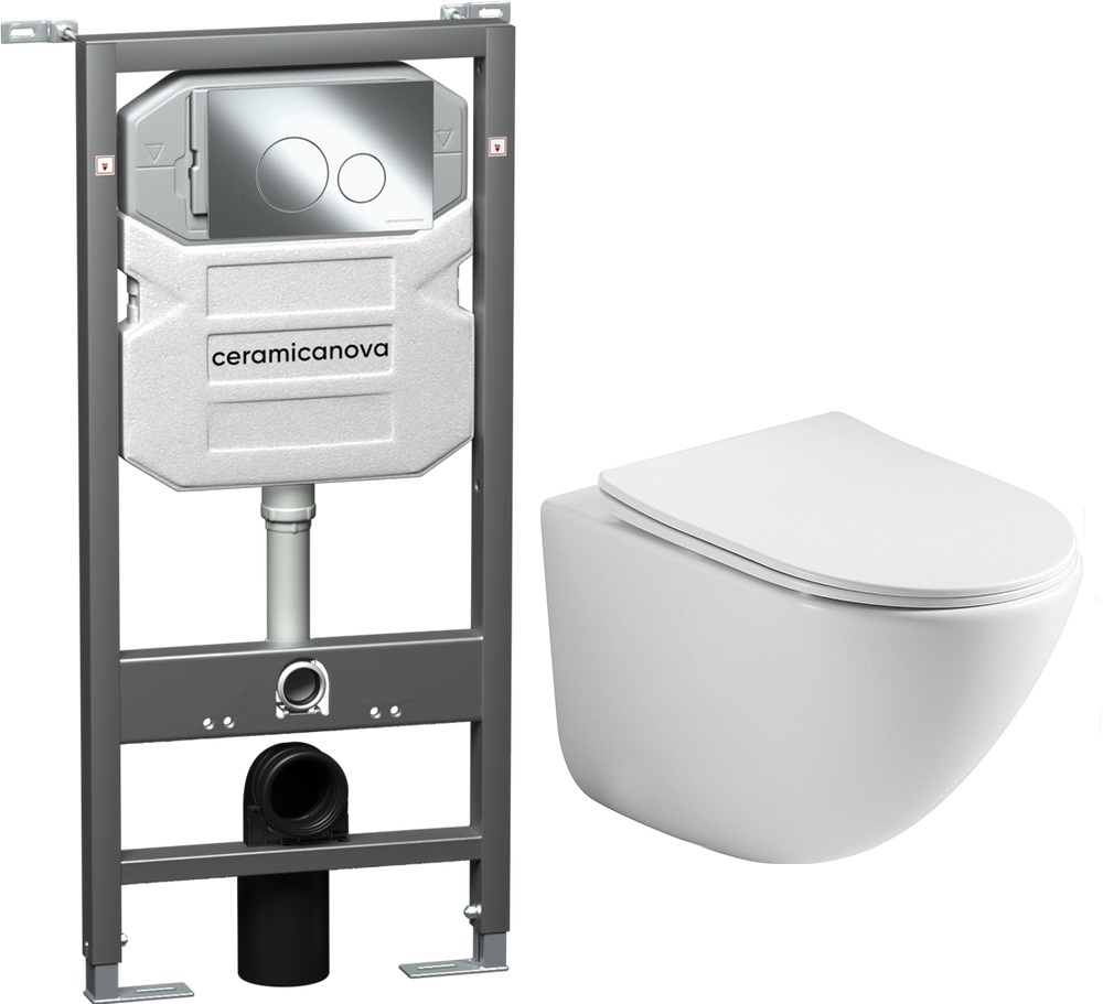 Система инсталляции для унитазов Ceramica Nova Envision Round CN1001CH с кнопкой и унитазом CN1905 
