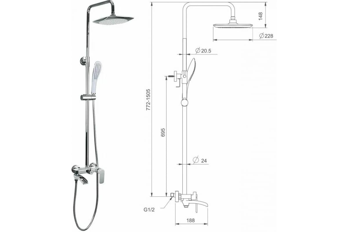 Душевая стойка Gappo G2448-8 хром / белый