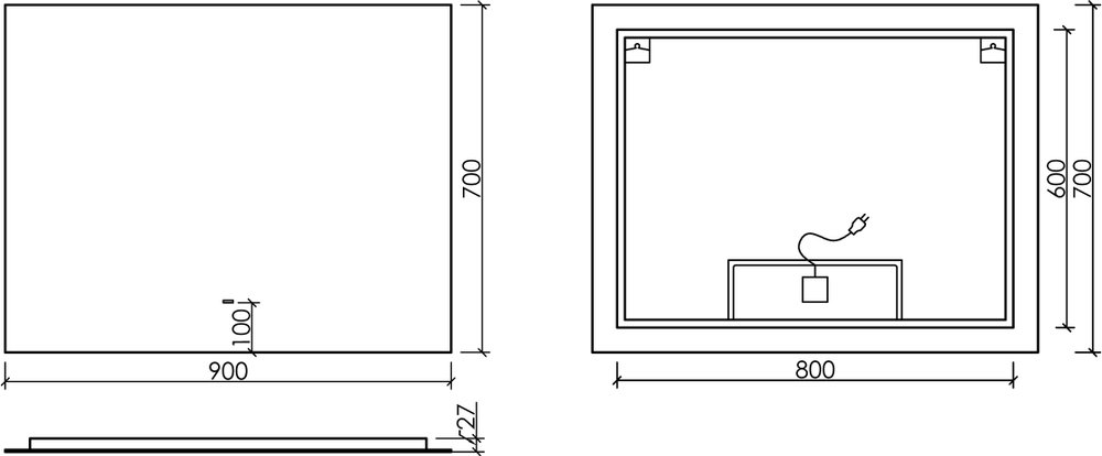 Зеркало Sancos 90х70 Square SQ900 с подсветкой