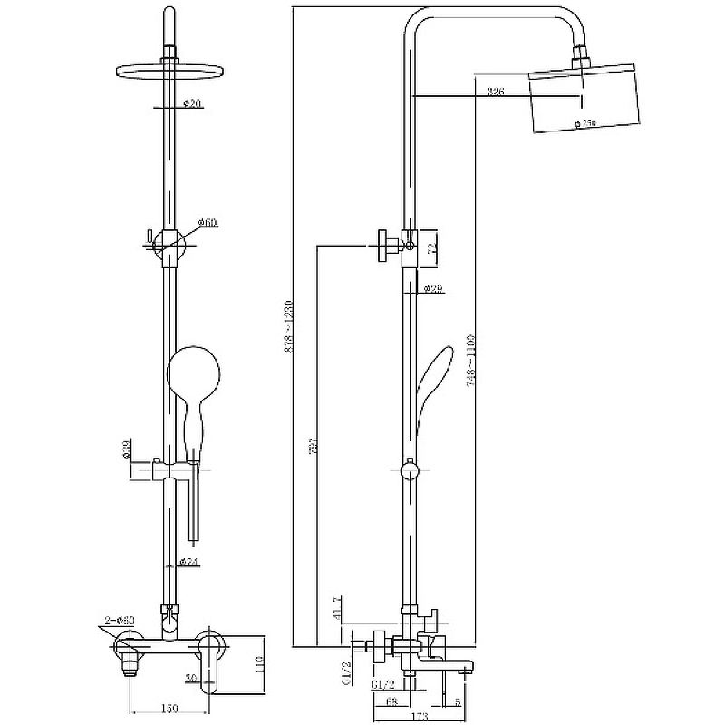 Душевая стойка Aquanet Passion R3 AF300-72-R-B чёрная матовая