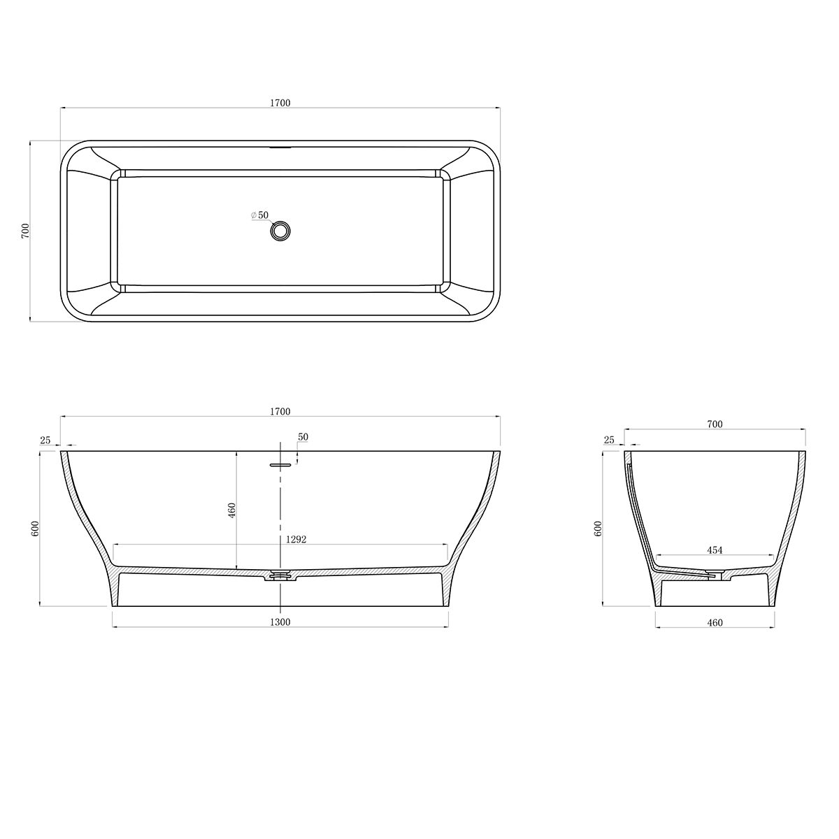 Ванна из искусственного камня Azario SAVANT 170x70x60 SAV17070S белая матовая