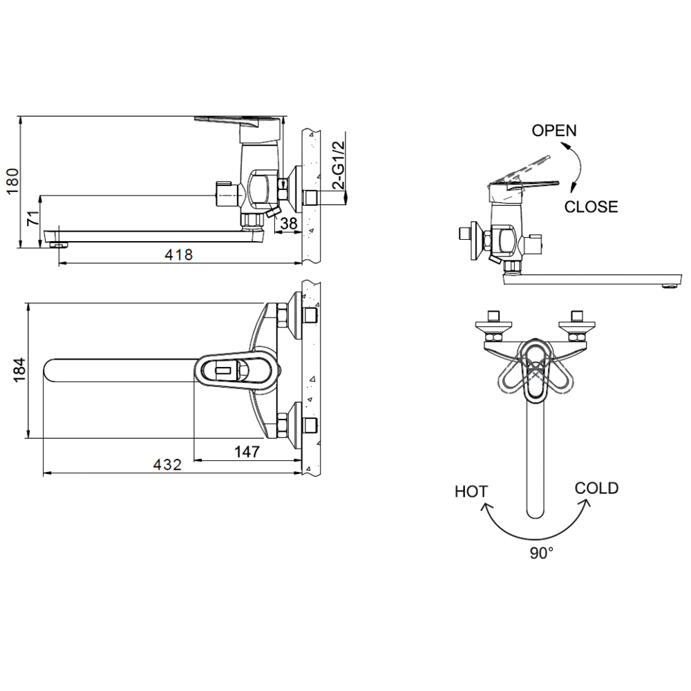 Смеситель для ванны с душем Bravat LOOP F6124182CP-02L-RUS хром