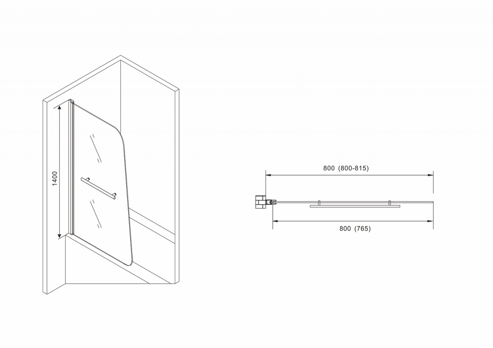 Шторка на ванну ABBER Ewiges Wasser 80x140см AG50080B профиль черный, стекло прозрачное