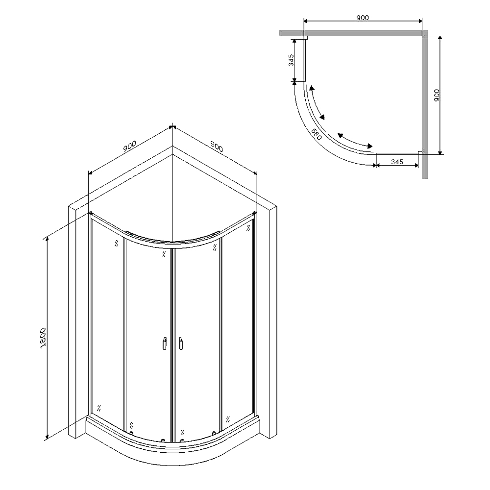 Душевой уголок AM.PM X-Joy 90x90см W88G-205-090BT профиль черный, стекло прозрачное