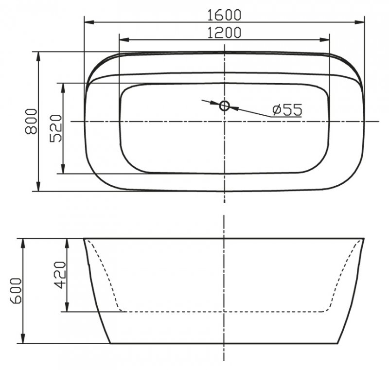 Акриловая ванна BelBagno 160x80x60 BB303 белая глянцевая