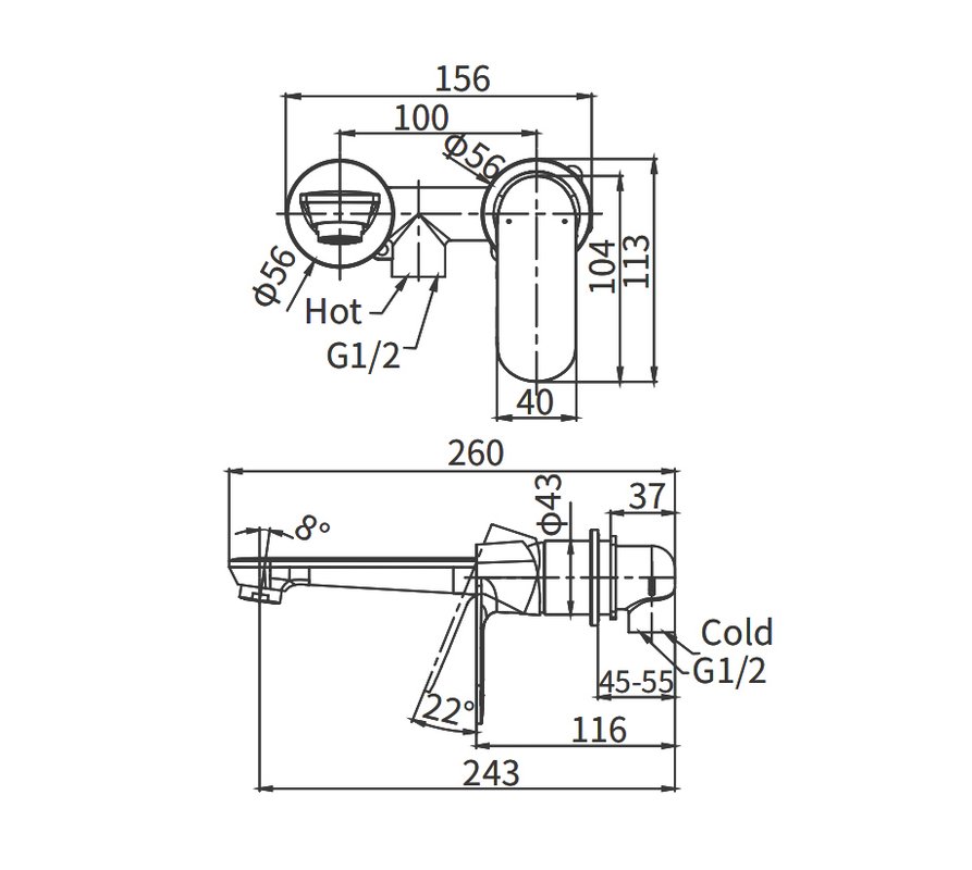 Смеситель для раковины ARROW ARM12848 с внутренней частью, хром