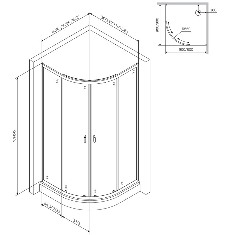 Душевой уголок AM.PM X-Joy 80x80см W88G-205-080MT64 профиль хром, стекло прозрачное