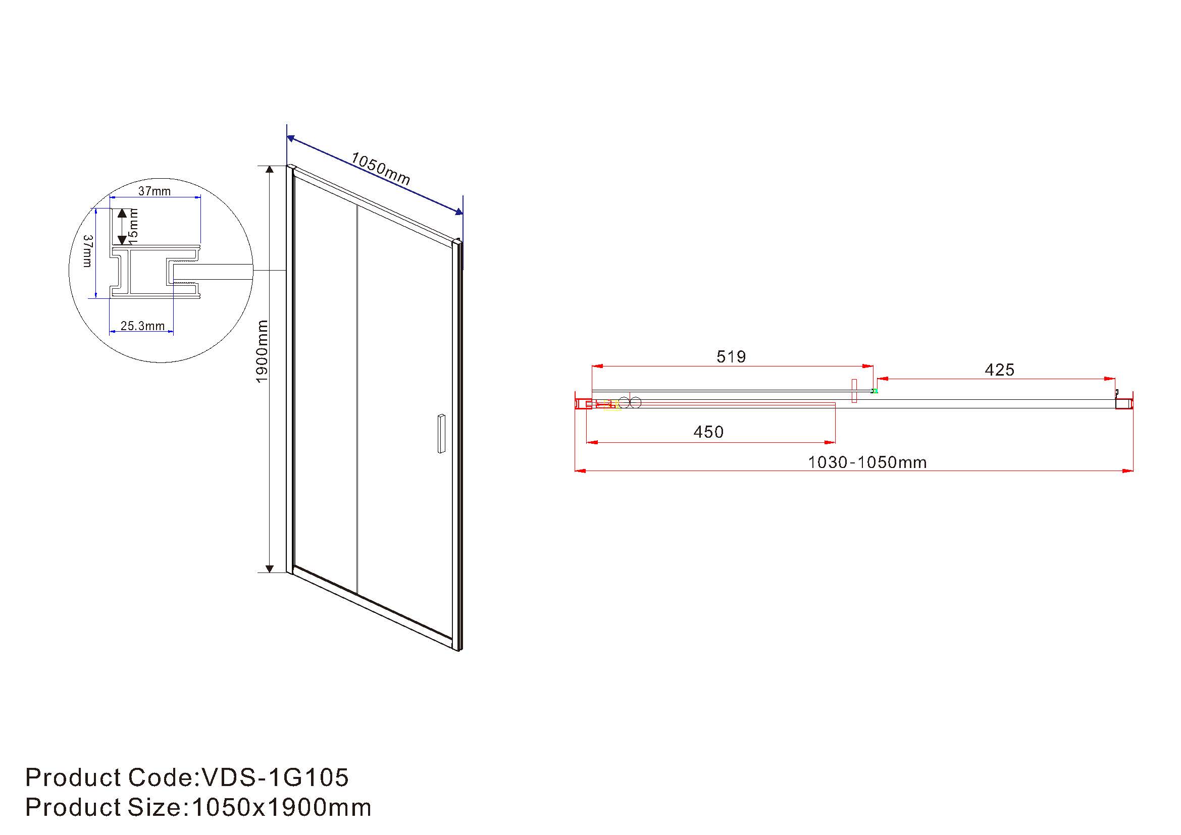 Душевая дверь в нишу Vincea Garda 105см VDS-1G105CL профиль хром, стекло прозрачное