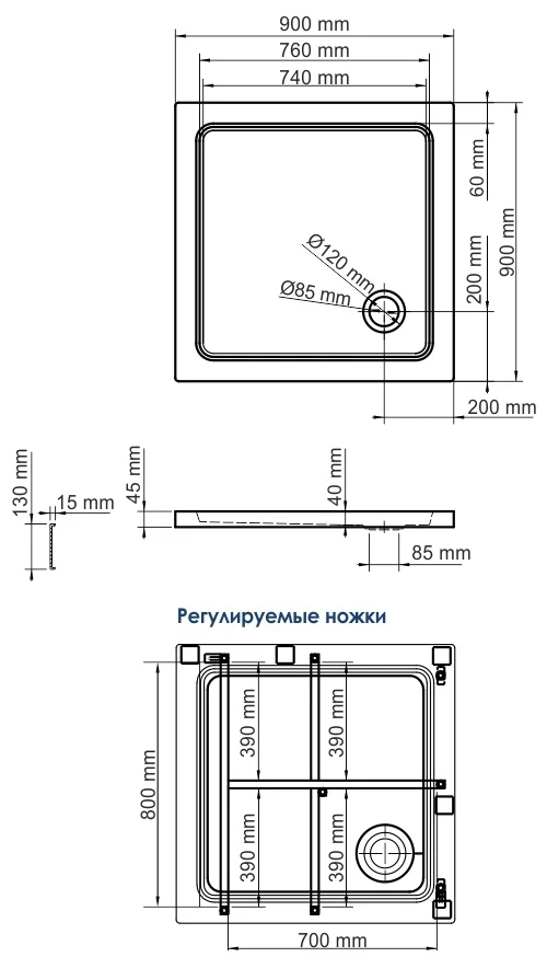 Душевой поддон Wasserkraft Amper 90x90см 29T03 белый