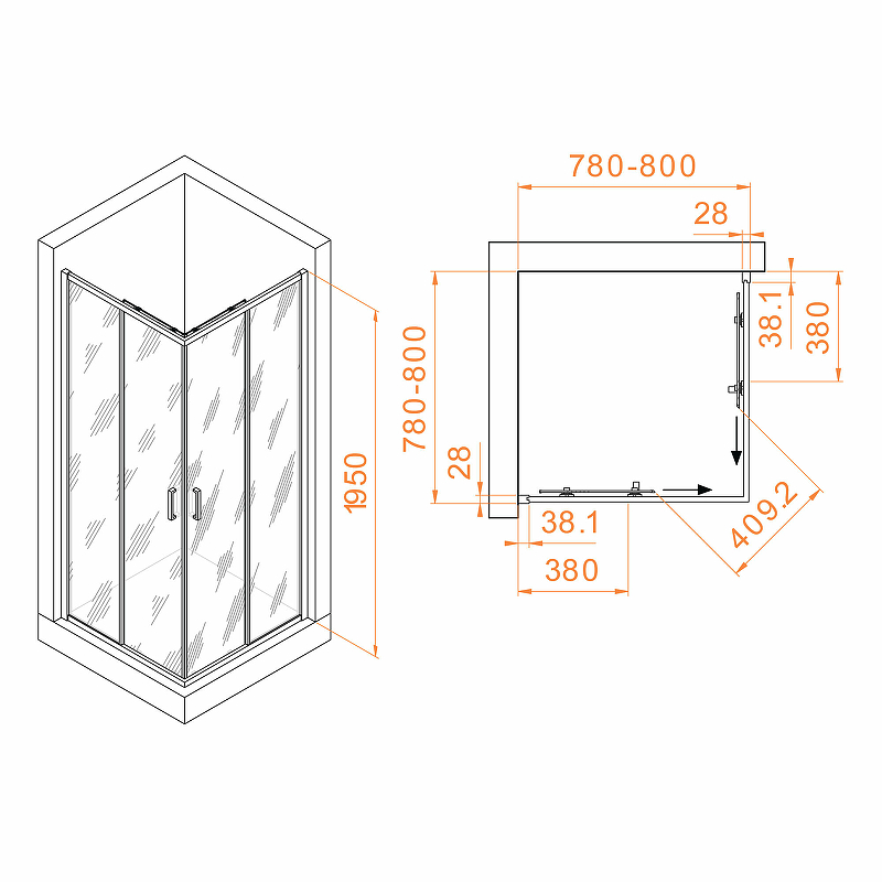 Душевой уголок RGW Passage PA-39 80x80см 03083988-11 профиль хром, стекло прозрачное