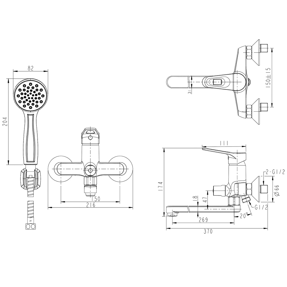 Смеситель для ванны с душем Bravat Eco-D F693158C-LB хром