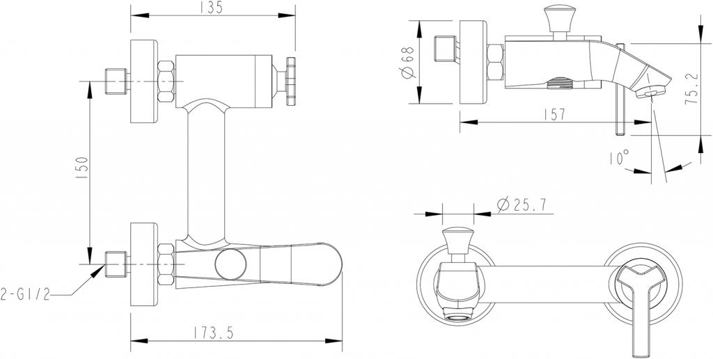 Смеситель для ванны с душем Bravat OPAL F6125183CP-01-RUS хром