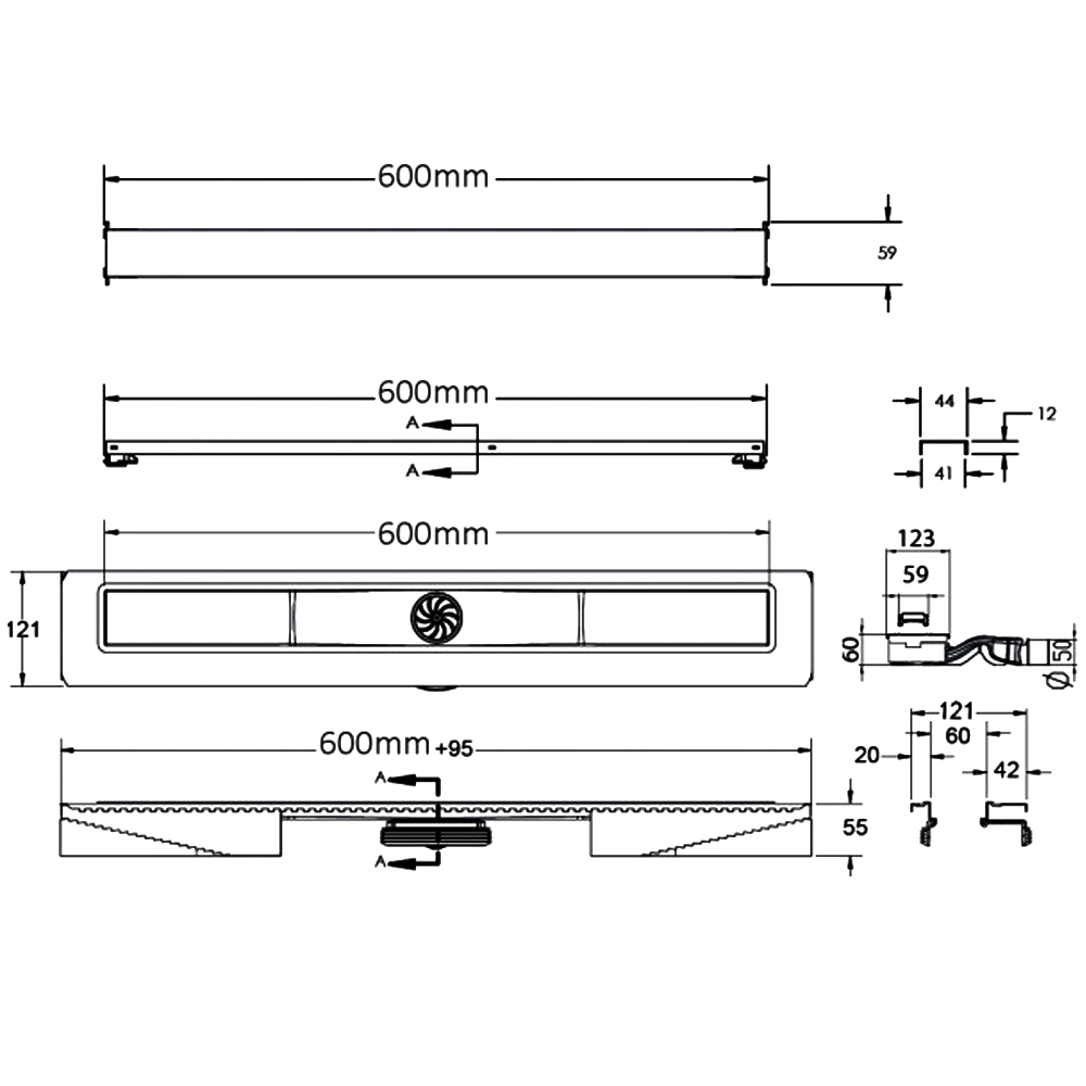 Душевой лоток Berges C1 Brise 60 090031 хром матовый