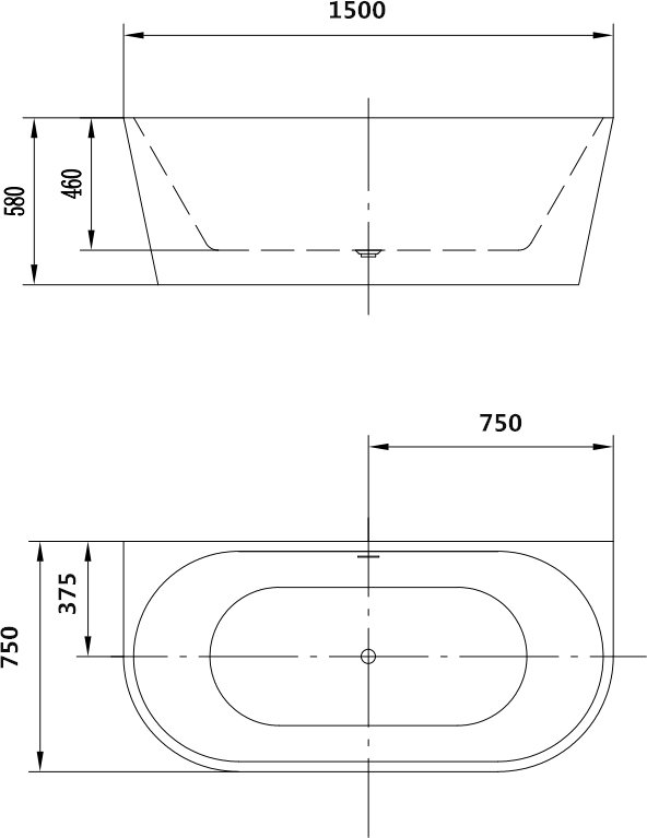 Акриловая ванна Art&Max 150x75 AM-206-1500-750 белая глянцевая