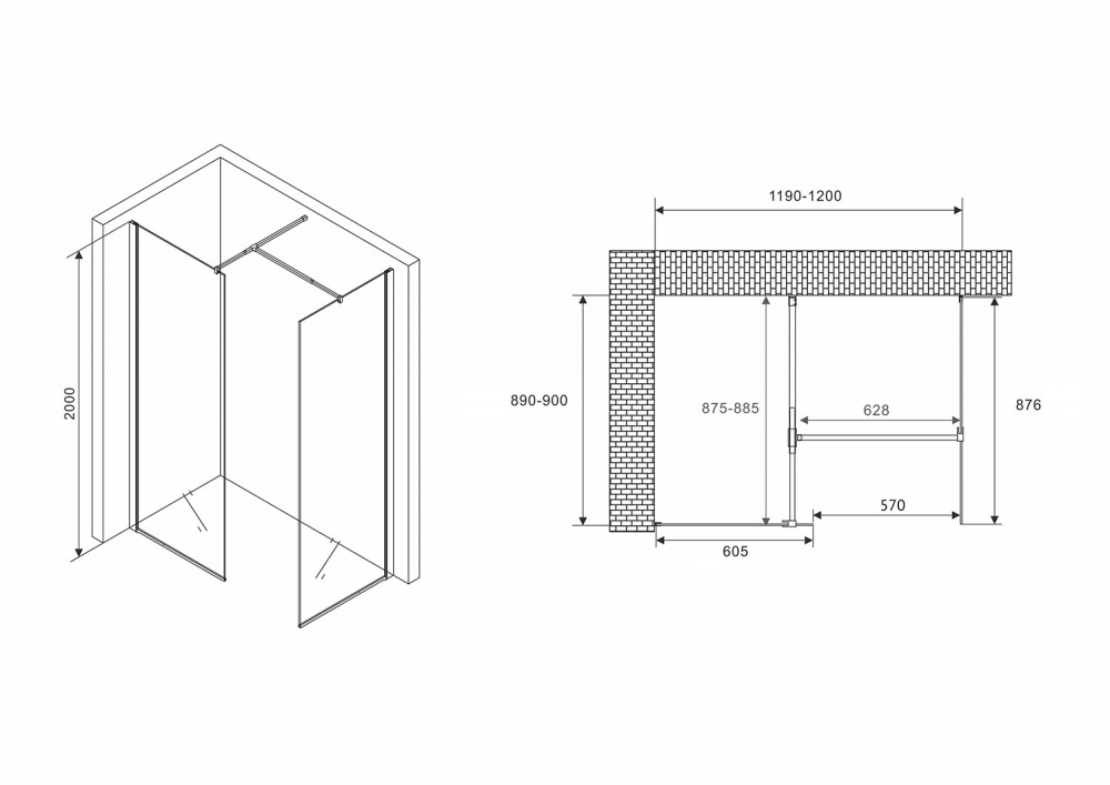 Душевой уголок ABBER Immer Offen 120х90см AG67129B профиль черный, стекло прозрачное