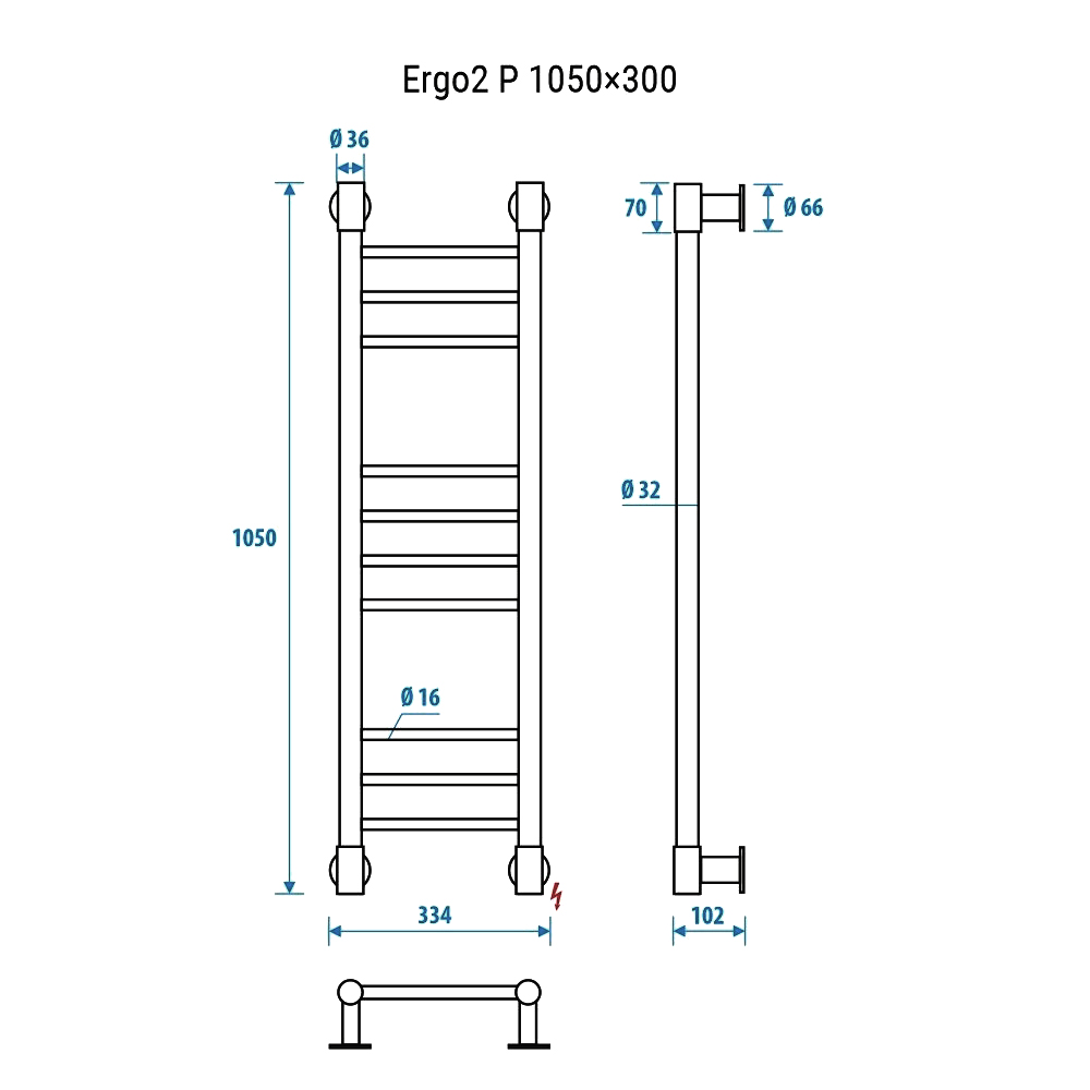 Полотенцесушитель электрический Energy Ergo2 P 1050x300 EETRERGO2P1053R905M черный матовый