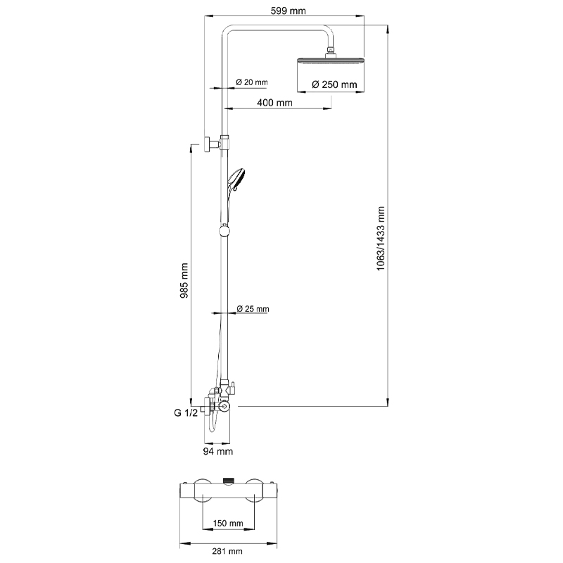 Душевая стойка Wasserkraft Thermo A13302 хром