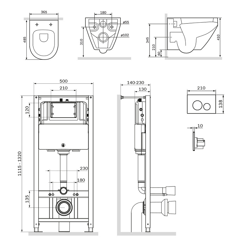 Инсталляция с унитазом и клавишей AM.PM Spirit 2.0 IS49001.701700 белый, синий