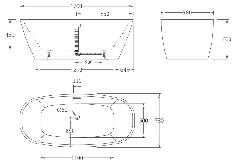 Акриловая ванна BelBagno 170x78x60 BB72-170 белая глянцевая