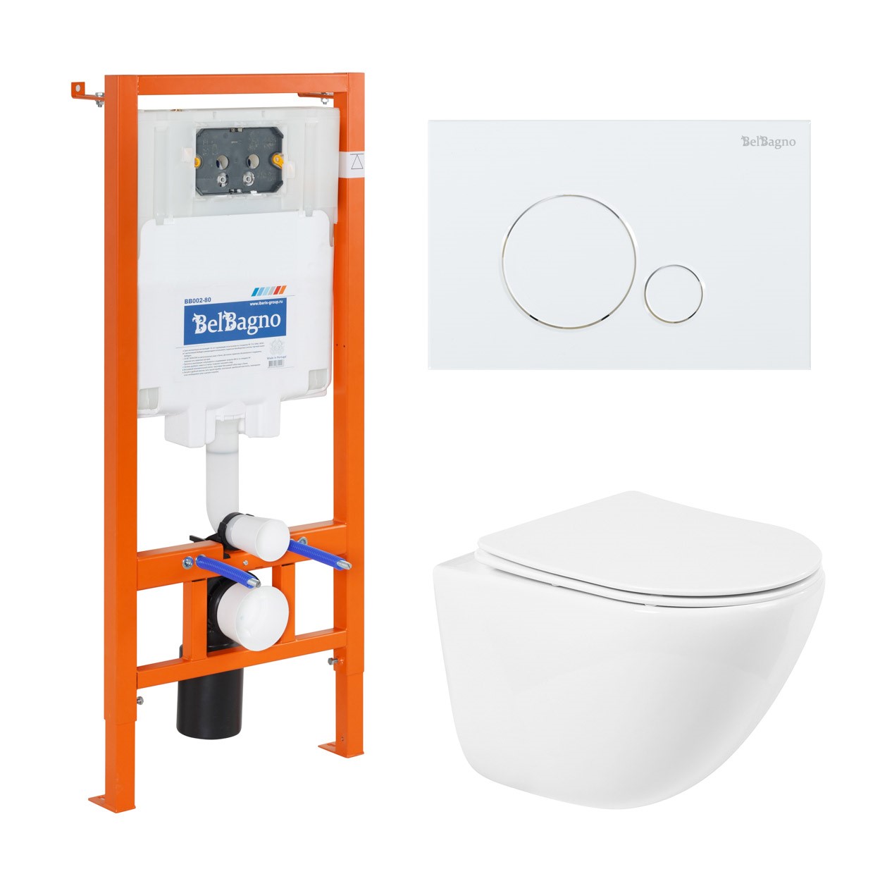 Комплект системы инсталляции BelBagno с унитазом и кнопкой BB051CHR/BB051SC/BB002-80/BB014-SR-BIANCO
