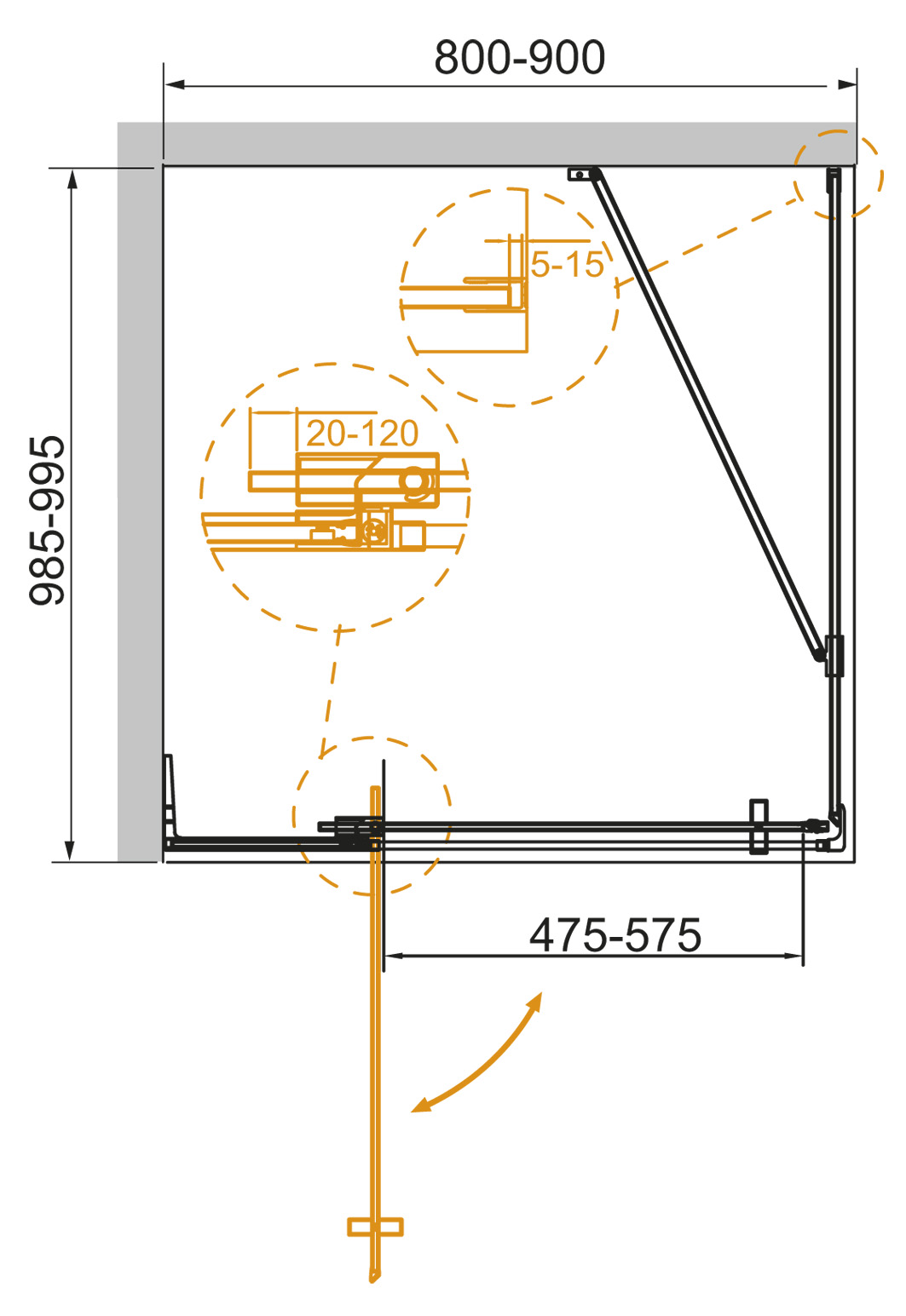 Душевой уголок Cezares Slider 90x99,5см SLIDER-AH-1-100-80/90-C-NERO черный, стекло прозрачное